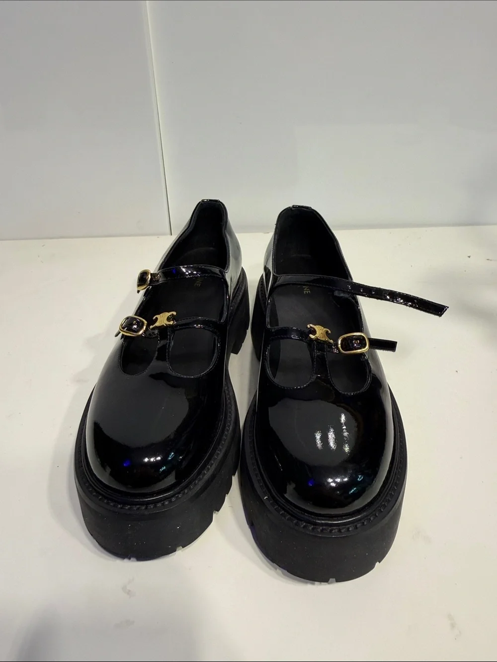 CELINE 39.5 Black Patent Platform Mary Jane Shoes
